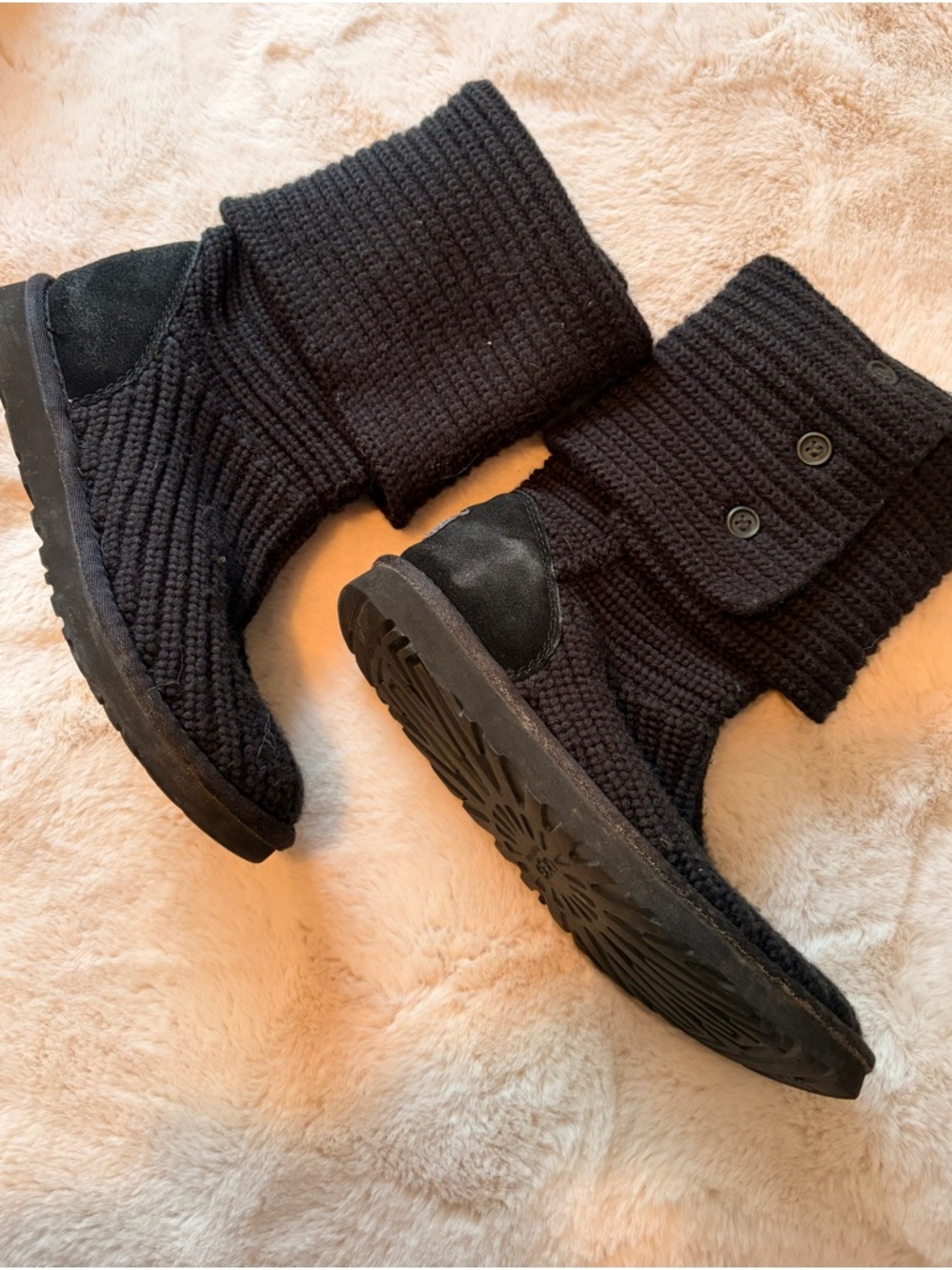 Ugg Australia Knit Button-Accent Black Mid-Calf Boots
